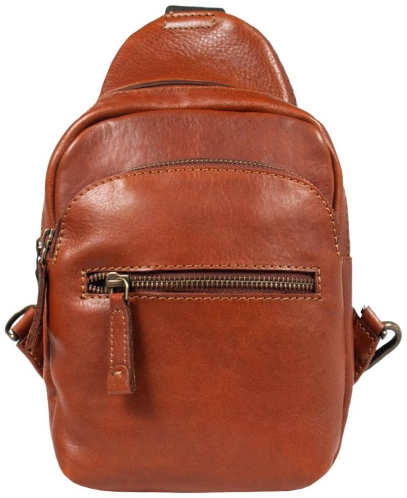 Вместительная мужская сумка слинг из натуральной гладкой кожи коричневого цвета Ashwood 94169 (Великобритания) modnotak фото №1