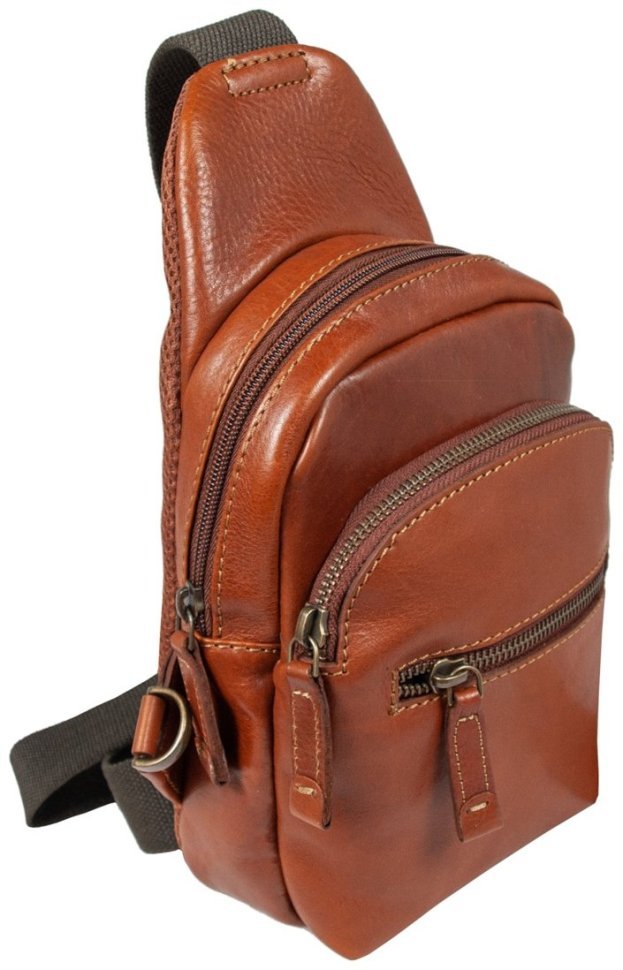 Вместительная мужская сумка слинг из натуральной гладкой кожи коричневого цвета Ashwood 94169 (Великобритания) modnotak фото №2