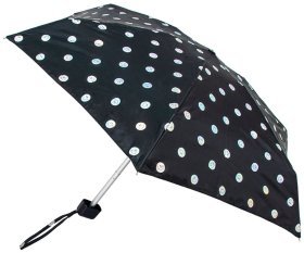 Женский складной зонт Fulton L501-041628 Tiny-2 Smiley Spot (Компактный, черный с принтом смайликов, механика) 94369