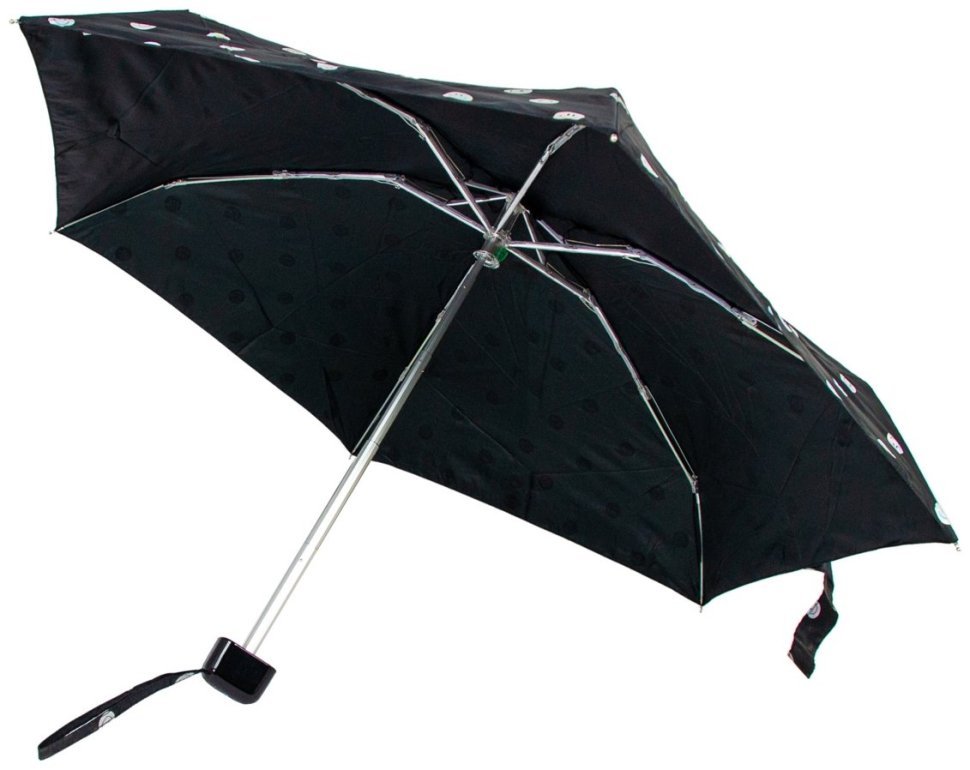 Женский складной зонт Fulton L501-041628 Tiny-2 Smiley Spot (Компактный, черный с принтом смайликов, механика) 94369 modnotak фото №8