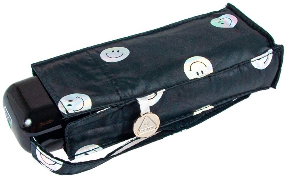 Женский складной зонт Fulton L501-041628 Tiny-2 Smiley Spot (Компактный, черный с принтом смайликов, механика) 94369 modnotak фото №9