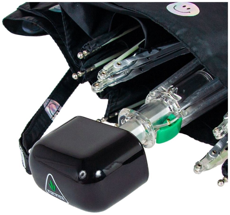 Женский складной зонт Fulton L501-041628 Tiny-2 Smiley Spot (Компактный, черный с принтом смайликов, механика) 94369 modnotak фото №10