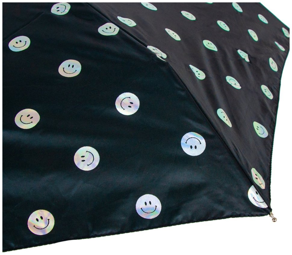 Женский складной зонт Fulton L501-041628 Tiny-2 Smiley Spot (Компактный, черный с принтом смайликов, механика) 94369 modnotak фото №12