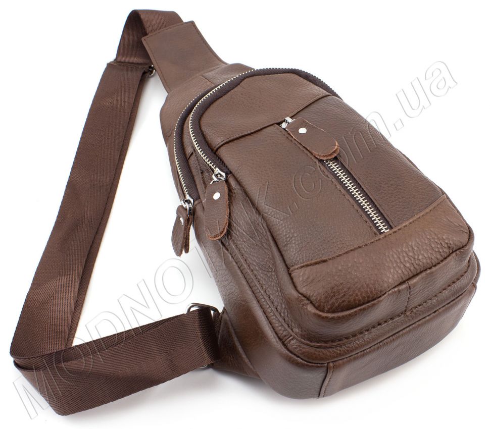 Шкіряний міні рюкзак через плече коричневого кольору Leather Collection (11521)