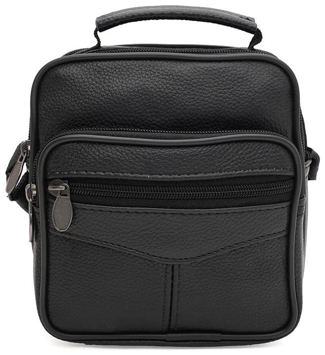 Качественная мужская сумка-барсетка из фактурной натуральной кожи чёрного цвета Borsa Leather 94669 modnotak фото №1