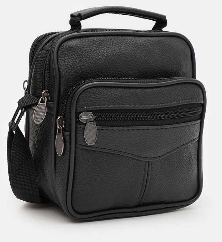 Качественная мужская сумка-барсетка из фактурной натуральной кожи чёрного цвета Borsa Leather 94669 modnotak фото №2