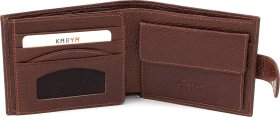 Чоловічий шкіряний коричневий гаманець подвійного складання на кнопці KARYA (21037) - 2