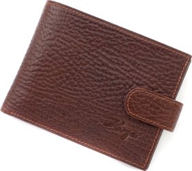 Чоловічий шкіряний коричневий гаманець подвійного складання на кнопці KARYA (21037)