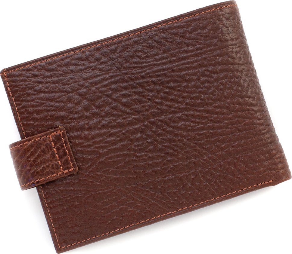 Мужской кожаный коричневый кошелек двойного сложения на кнопке KARYA (21037)