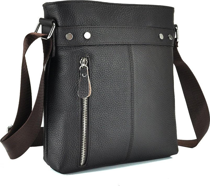 Недорога чоловіча сумка-планшет на плече з натуральної шкіри коричневого кольору TIDING BAG (21217)