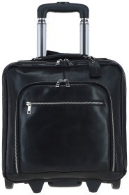Кожаная дорожная сумка на колесиках в ручную кладь Ashwood черного цвета 95469