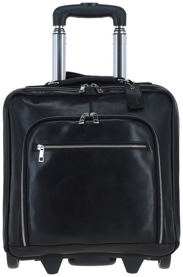 Кожаная дорожная сумка на колесиках в ручную кладь Ashwood черного цвета 95469 modnotak фото №1