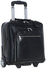 Кожаная дорожная сумка на колесиках в ручную кладь Ashwood черного цвета 95469