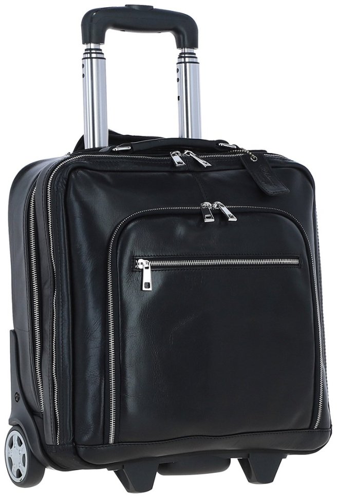 Кожаная дорожная сумка на колесиках в ручную кладь Ashwood черного цвета 95469 modnotak фото №2