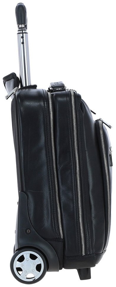Кожаная дорожная сумка на колесиках в ручную кладь Ashwood черного цвета 95469 modnotak фото №4