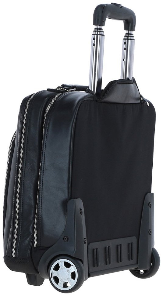 Кожаная дорожная сумка на колесиках в ручную кладь Ashwood черного цвета 95469 modnotak фото №7
