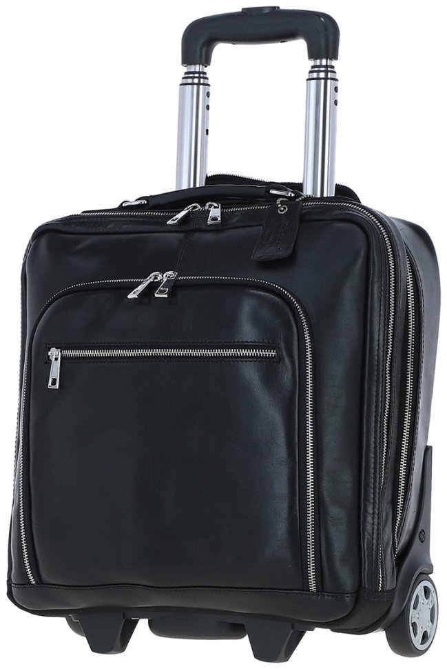 Кожаная дорожная сумка на колесиках в ручную кладь Ashwood черного цвета 95469 modnotak фото №8