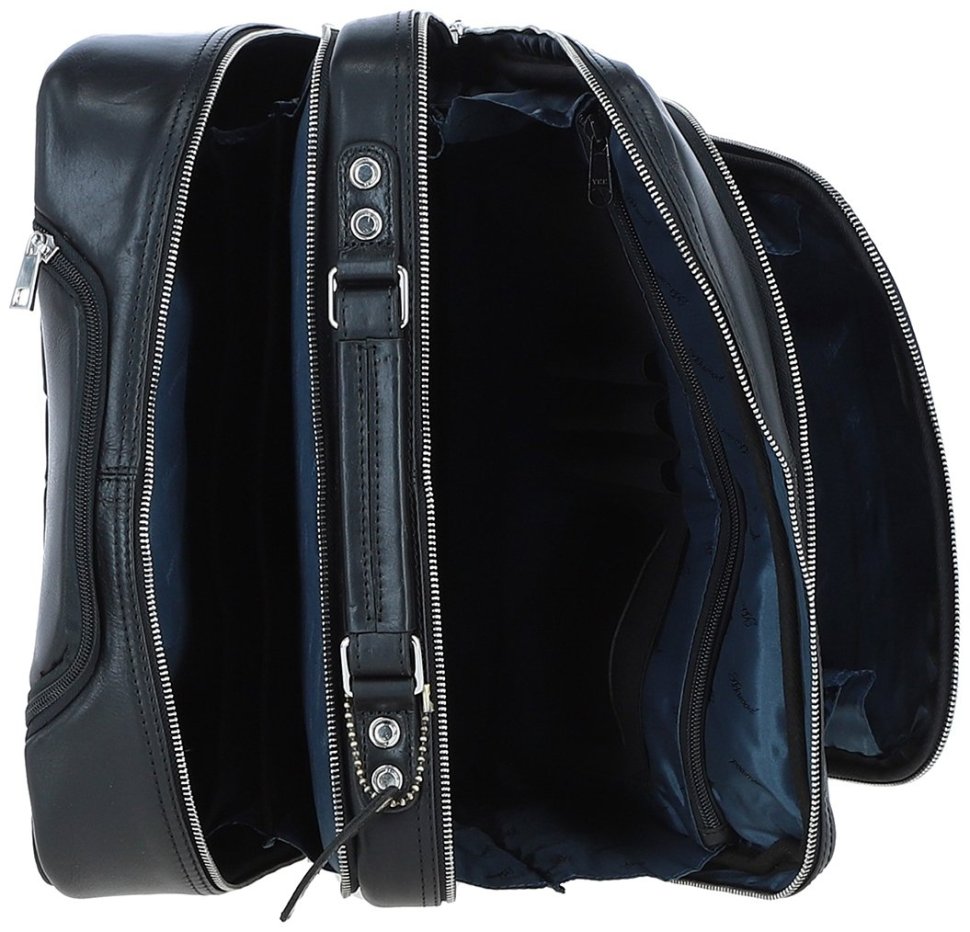 Кожаная дорожная сумка на колесиках в ручную кладь Ashwood черного цвета 95469 modnotak фото №9