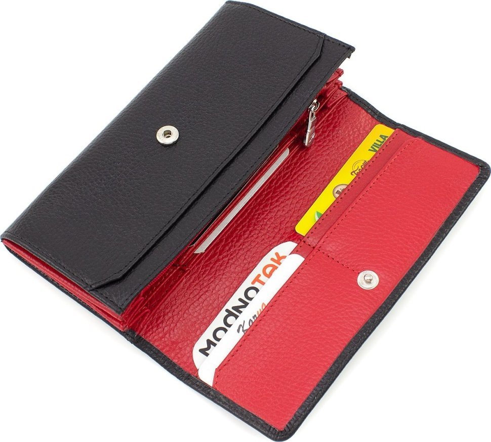 Класичний жіночий гаманець із натуральної шкіри чорно-червоного кольору KARYA (55869)