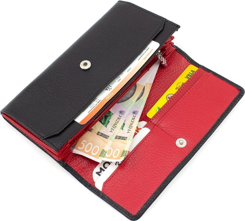 Класичний жіночий гаманець із натуральної шкіри чорно-червоного кольору KARYA (55869)