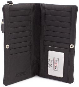 Чорний шкіряний гаманець з фіксацією на кнопку BOSTON (16060)