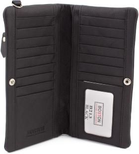Черный кожаный кошелек с фиксацией на кнопку BOSTON (16060) - 2