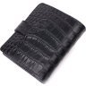 Черное мужское портмоне из качественной натуральной кожи с тиснением под крокодила KARYA (2421371) - 2