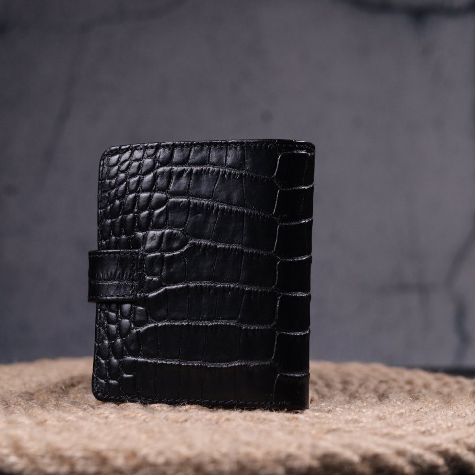 Черное мужское портмоне из качественной натуральной кожи с тиснением под крокодила KARYA (2421371)