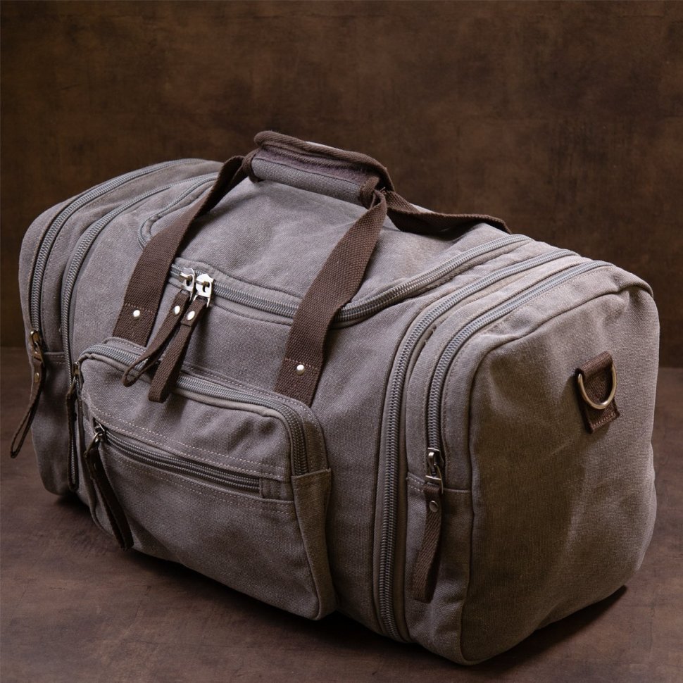 Сіра дорожня сумка з текстилю з великою кількістю відділень Vintage (20665)