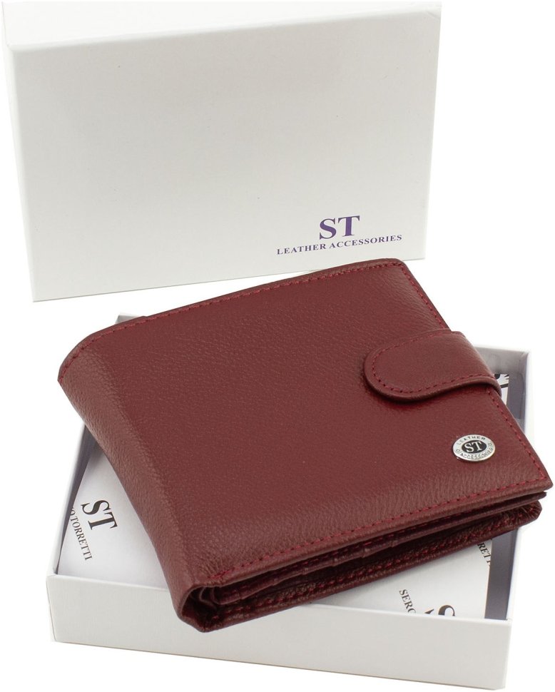 Жіночий гаманець із натуральної шкіри бордового кольору з блоком для карток ST Leather 1767469