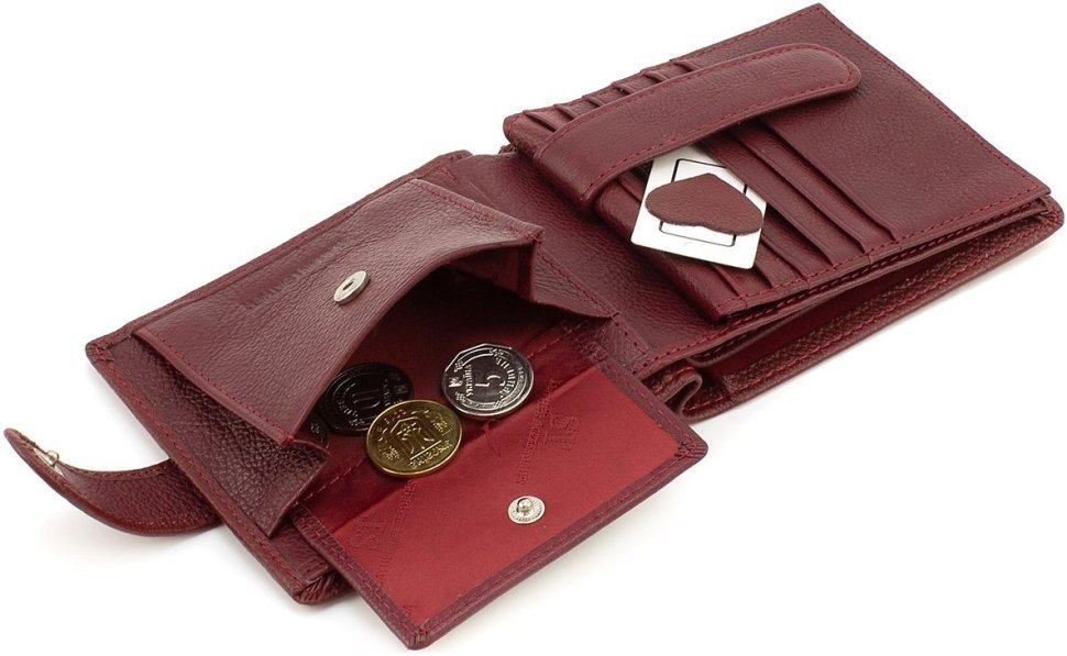 Женский кошелек из натуральной кожи бордового цвета с блоком для карт ST Leather 1767469