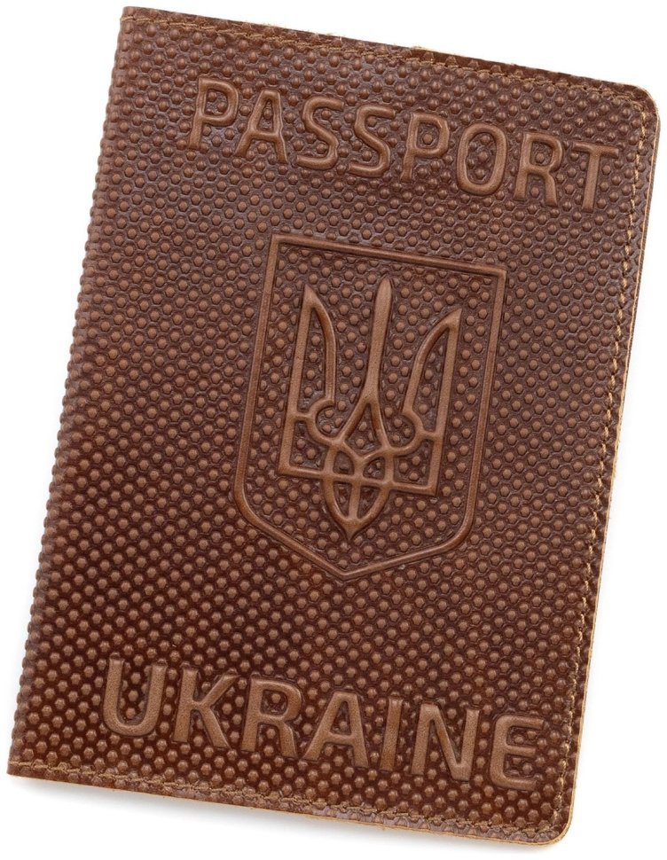 Обложка на паспорт из фатурной кожи Passport Ukraine 97769 коричневый винтаж modnotak фото №1