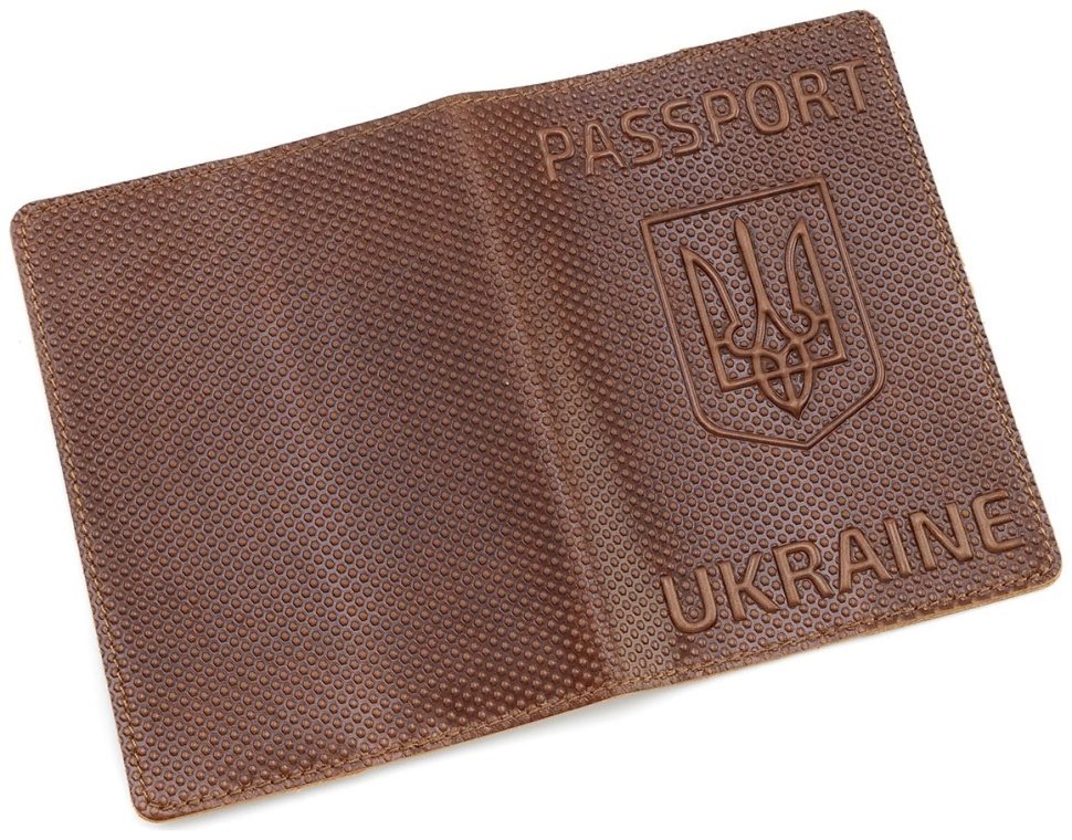 Обложка на паспорт из фатурной кожи Passport Ukraine 97769 коричневый винтаж modnotak фото №4