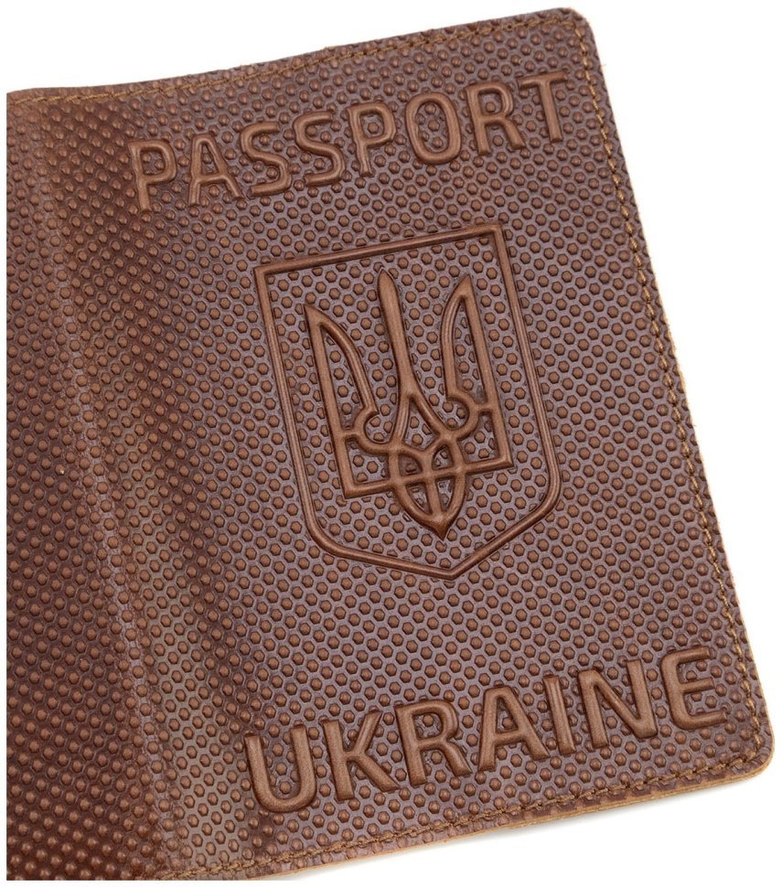 Обложка на паспорт из фатурной кожи Passport Ukraine 97769 коричневый винтаж modnotak фото №5