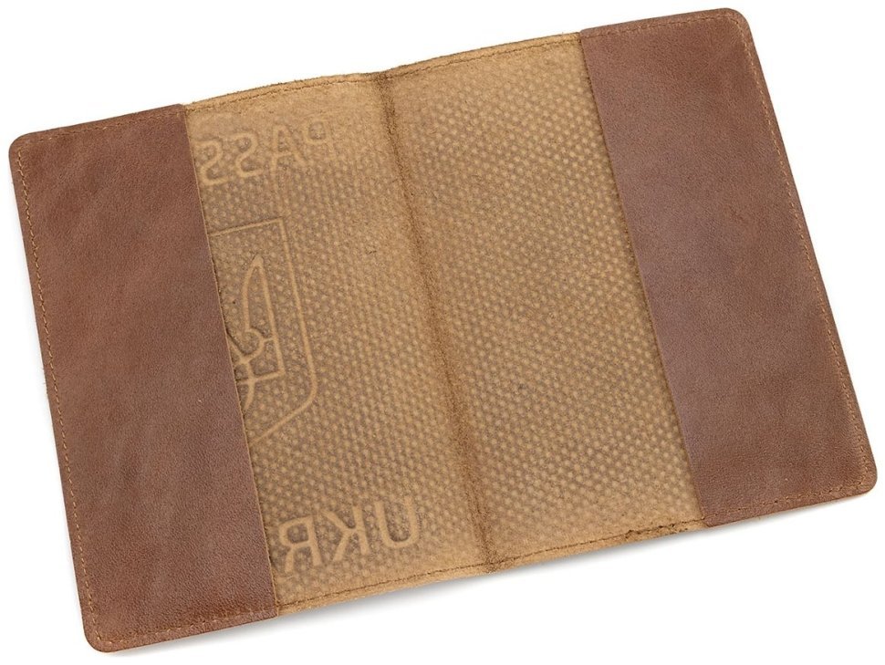 Обложка на паспорт из фатурной кожи Passport Ukraine 97769 коричневый винтаж modnotak фото №6