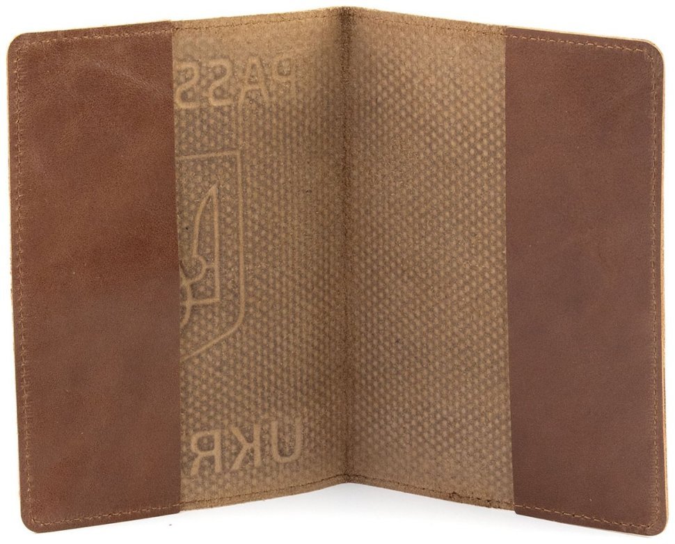 Обложка на паспорт из фатурной кожи Passport Ukraine 97769 коричневый винтаж modnotak фото №2