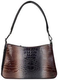 Лакована жіноча сумка зі шкіри з фактурою під крокодила Desisan 107869 сіра