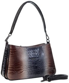 Лакована жіноча сумка зі шкіри з фактурою під крокодила Desisan 107869 сіра
