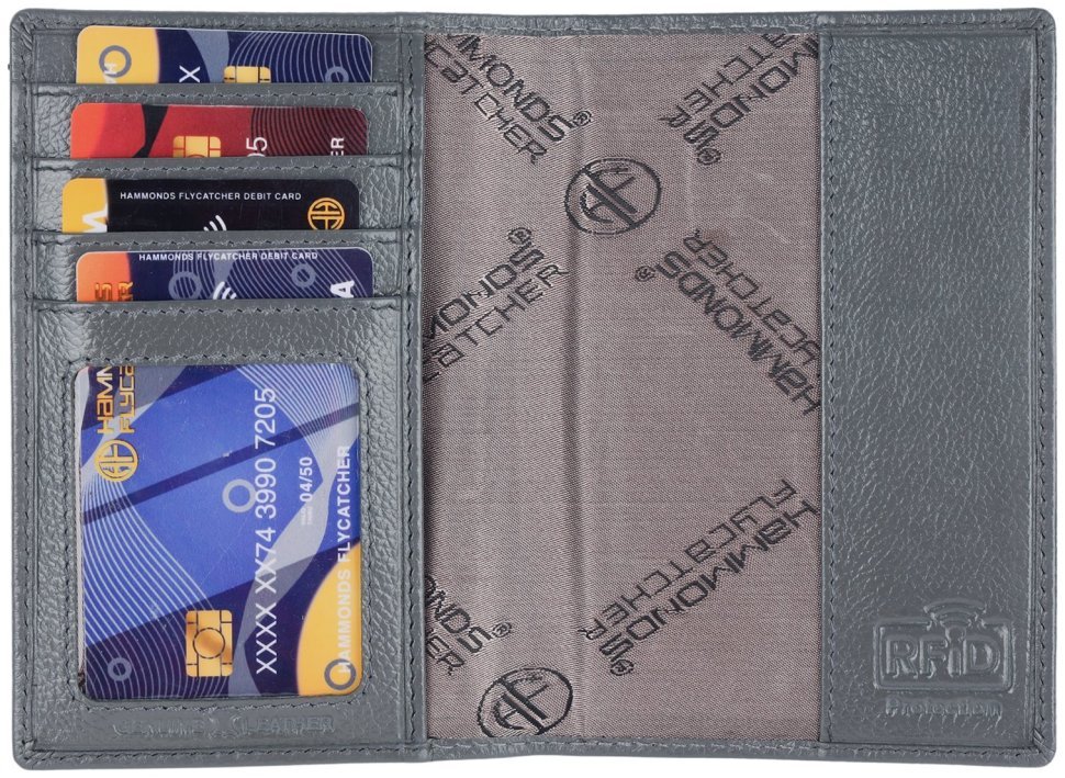 Обложка из фактурной кожи для паспорта с отделением для карточек  Hammonds Flycatcher PH602 серого цвета 107969 modnotak фото №2