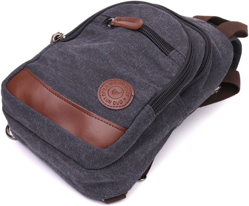Текстильная мужская сумка-рюкзак черного цвета на две молнии Vintagе 2422172