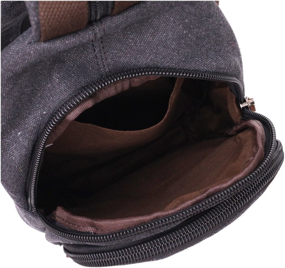Текстильна чоловіча сумка-рюкзак чорного кольору на дві блискавки Vintagе 2422172