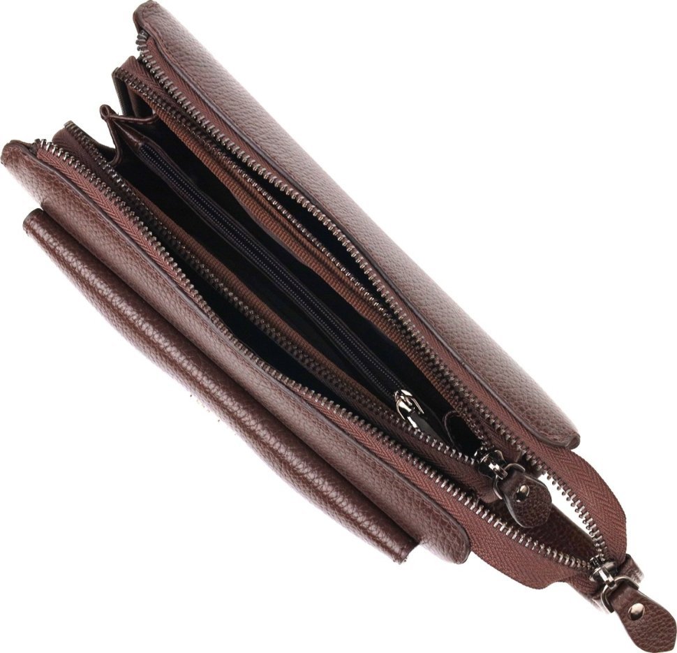 Мужской клатч из натуральной зернистой кожи коричневого цвета с ручкой CANPELLINI (2421559)