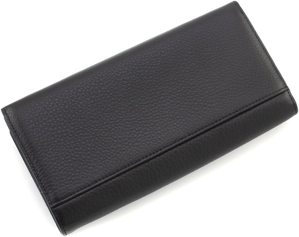 Чорний жіночий гаманець із фактурної шкіри з навісним клапаном Marco Coverna 68669