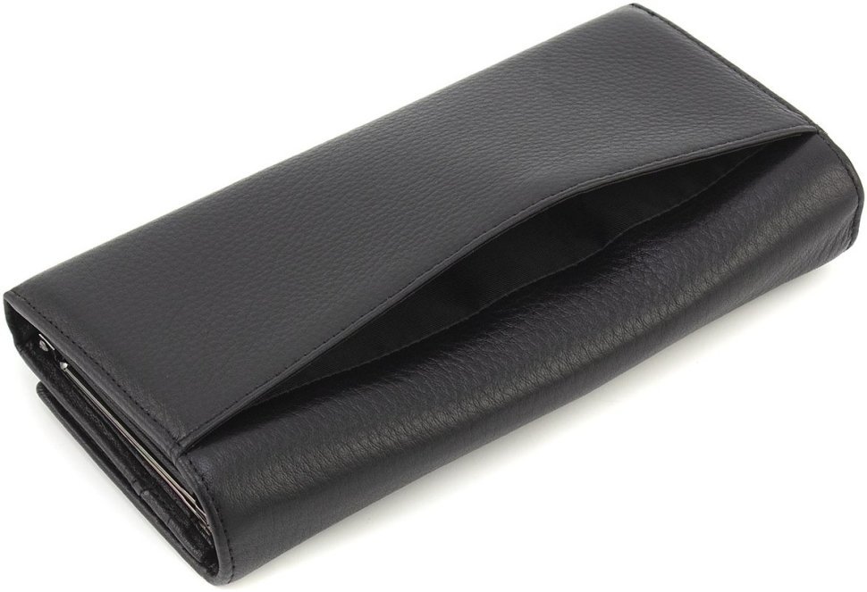 Чорний жіночий гаманець із фактурної шкіри з навісним клапаном Marco Coverna 68669