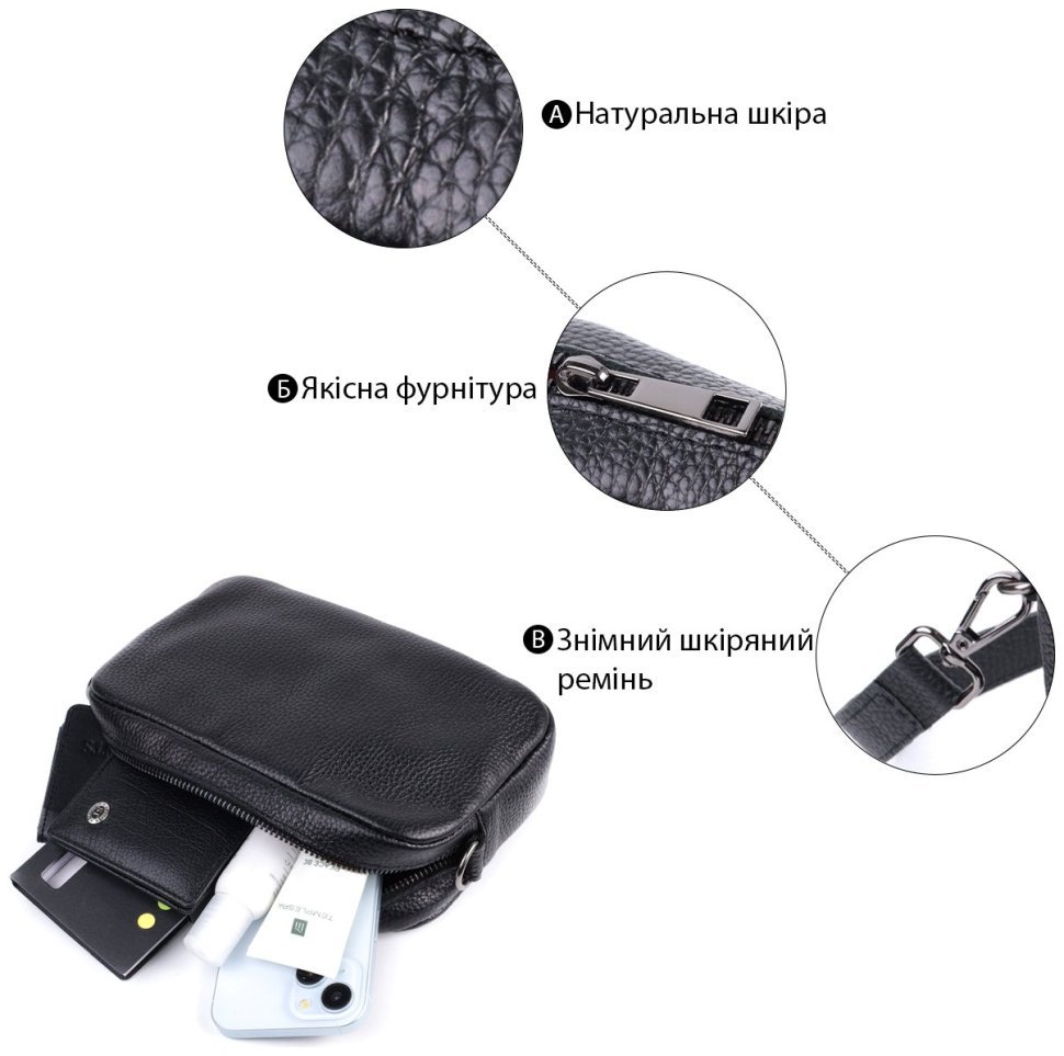 Фактурная кожаная сумка кросс-боди черного цвета Shvigel 2422842 Черная modnotak фото №4