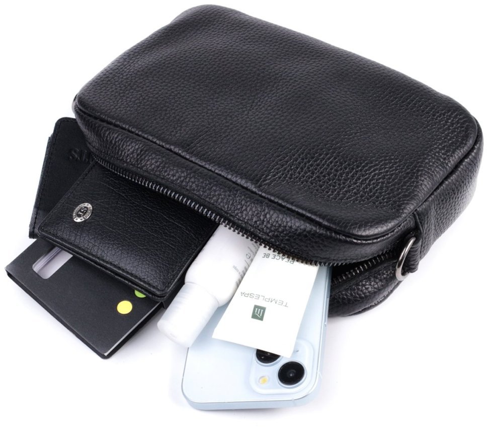 Фактурная кожаная сумка кросс-боди черного цвета Shvigel 2422842 Черная modnotak фото №8