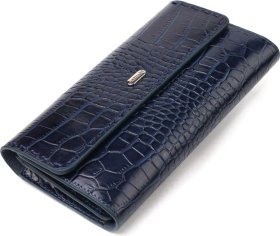 Синій жіночий гаманець із натуральної шкіри з тисненням під крокодила CANPELLINI (2421661)