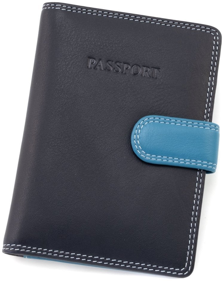 Качественная обложка для паспорта из натуральной кожи синего цвета