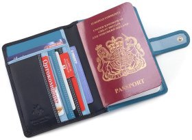 Качественная обложка для паспорта из натуральной кожи синего цвета Visconti Sumba 68769