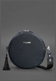 Темно-синяя женская кожаная сумка-кроссбоди круглой формы BlankNote Tablet 78869